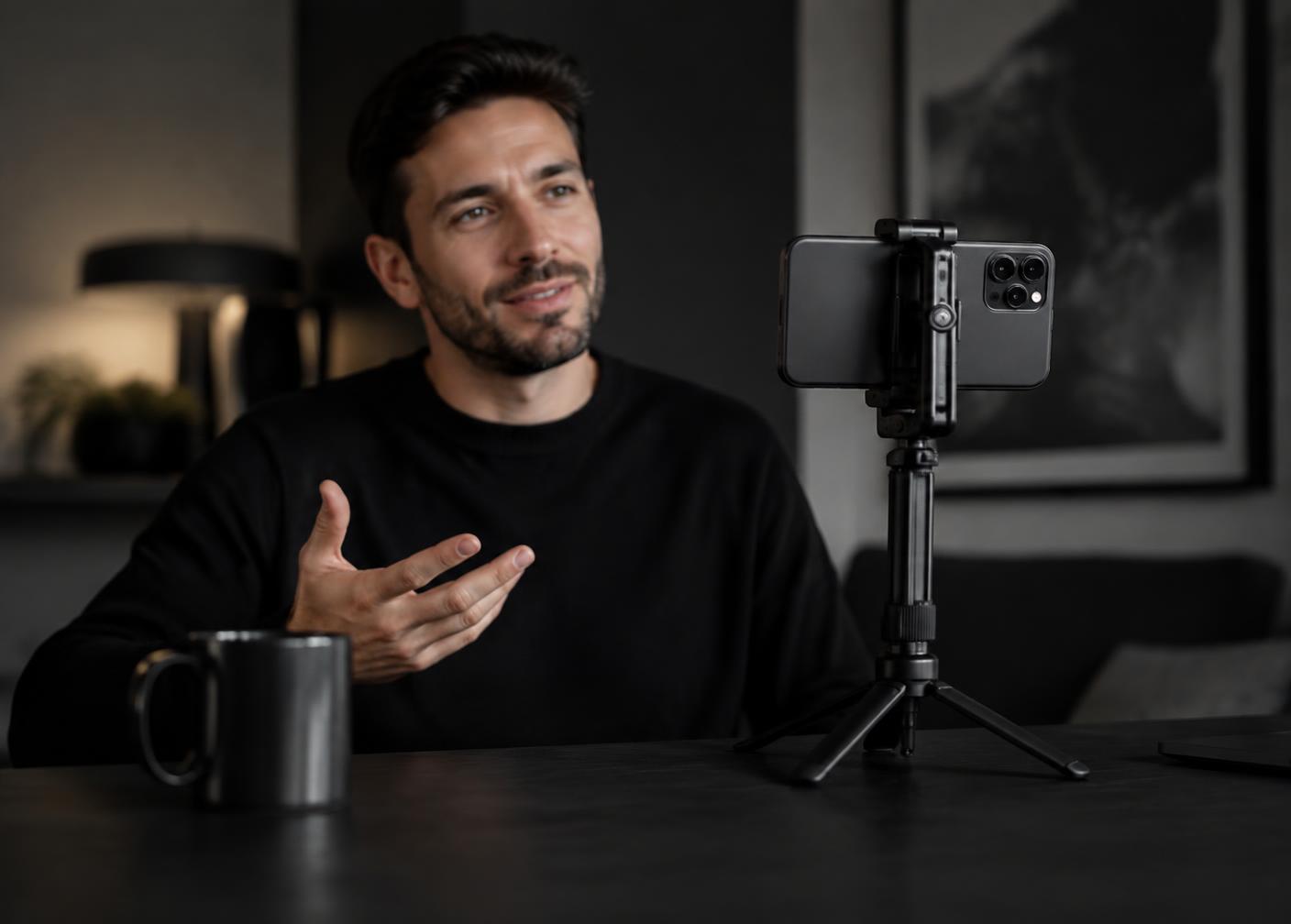 Créateur filmant avec un smartphone monté sur un trépied CAMOLO